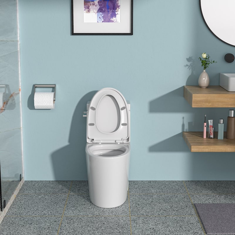 1-piece 1.28 GPF Single Flush Elongated Toilet in White Seat Included - 28" x 14" x 27" - White - 28" x 14" x 27"