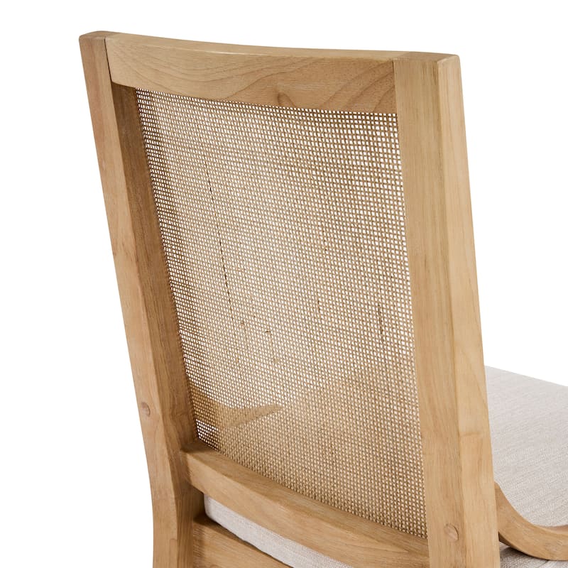 Christopher Knight Home - Upholstered Dining Chair Cane Back Rubber Wood Dining Chair with Cushioned Seat (Set of 4)