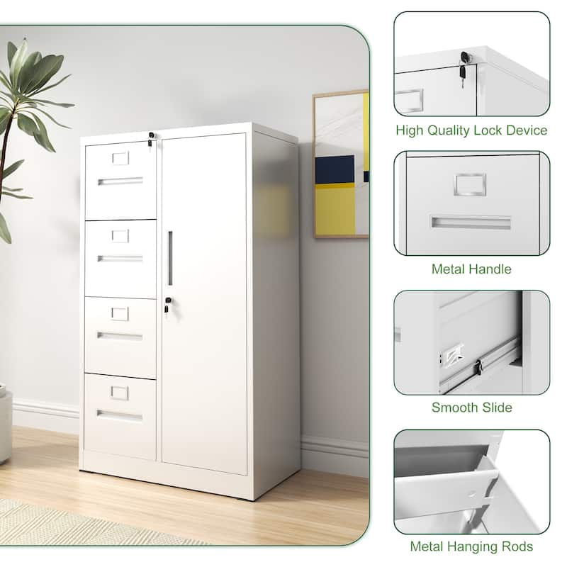 Modern Vertical File Cabinet Steel Filing Cabinet with 4 Drawers, for Schools, Living Rooms, Bedrooms and Offices