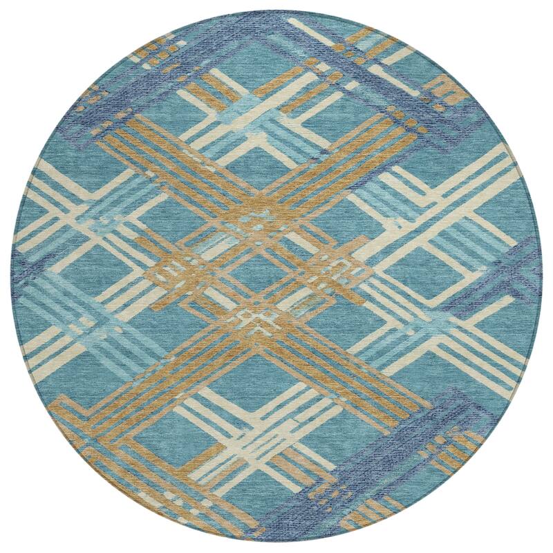 Machine Washable Indoor/ Outdoor Modern Trellis Chantille Rug