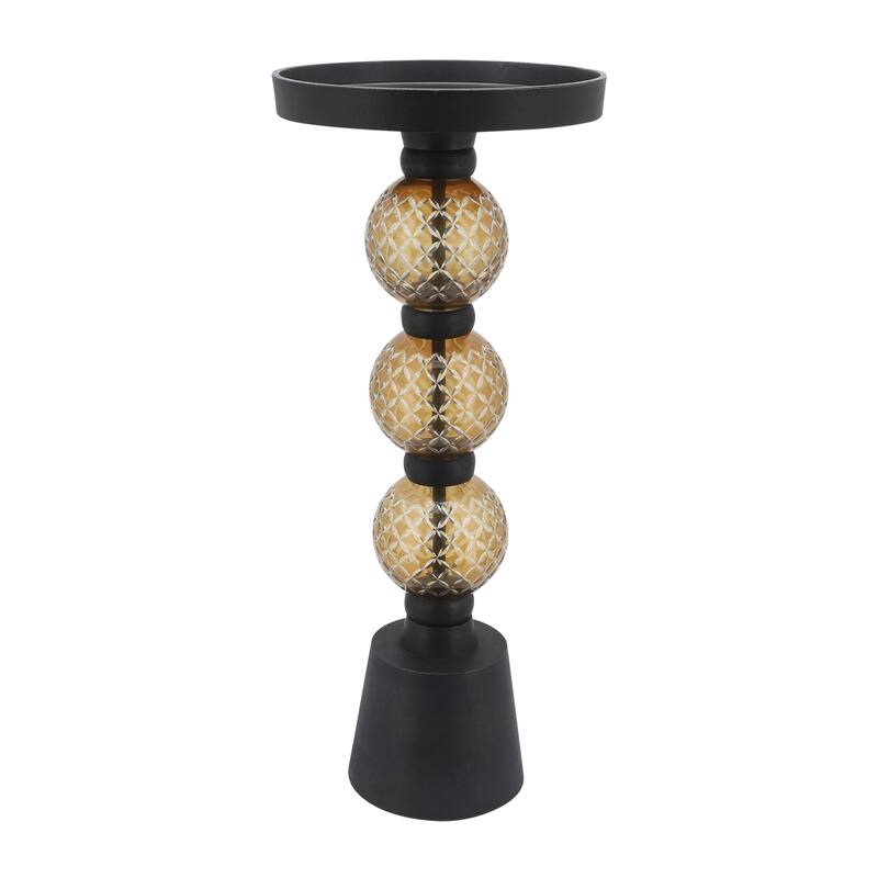 Sagebrook Home Modern Mirrored Top Side Table with Metal Base Contemporary Black and Gold Orb Accent Table