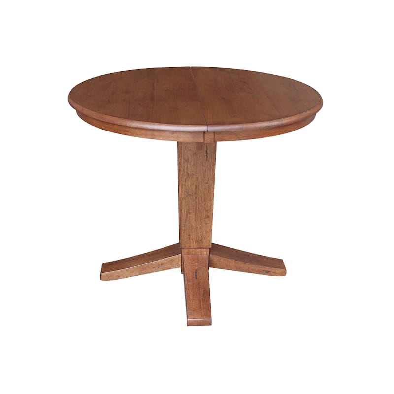 36" Solid Wood Round Top Pedestal Dining Table with 12 in Leaf