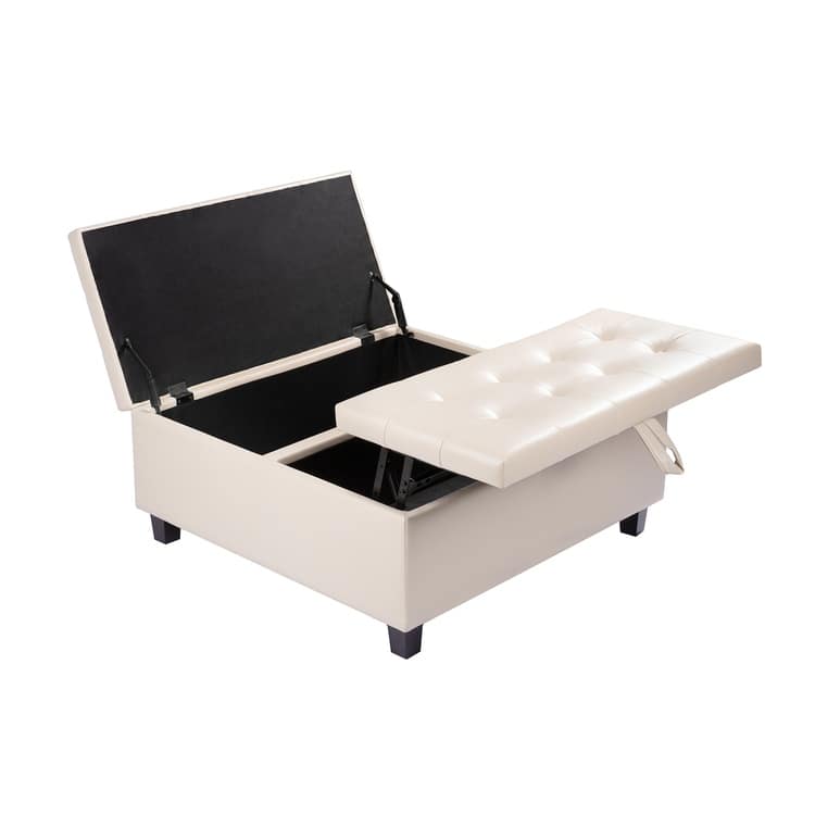 35-Inch Air Leather Tufted Upholstered Lift-Top Ottoman Bench, Large Square Storage Coffee Table for Living Room