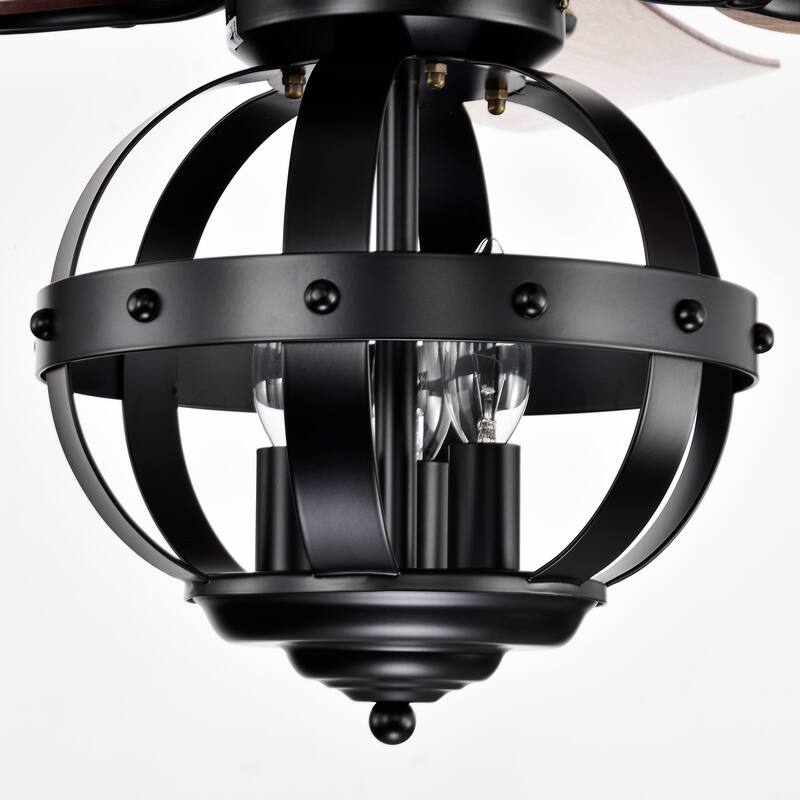 50" Industrial Black Wooden 5-Blade Ceiling Fan with Remote and Light Kit