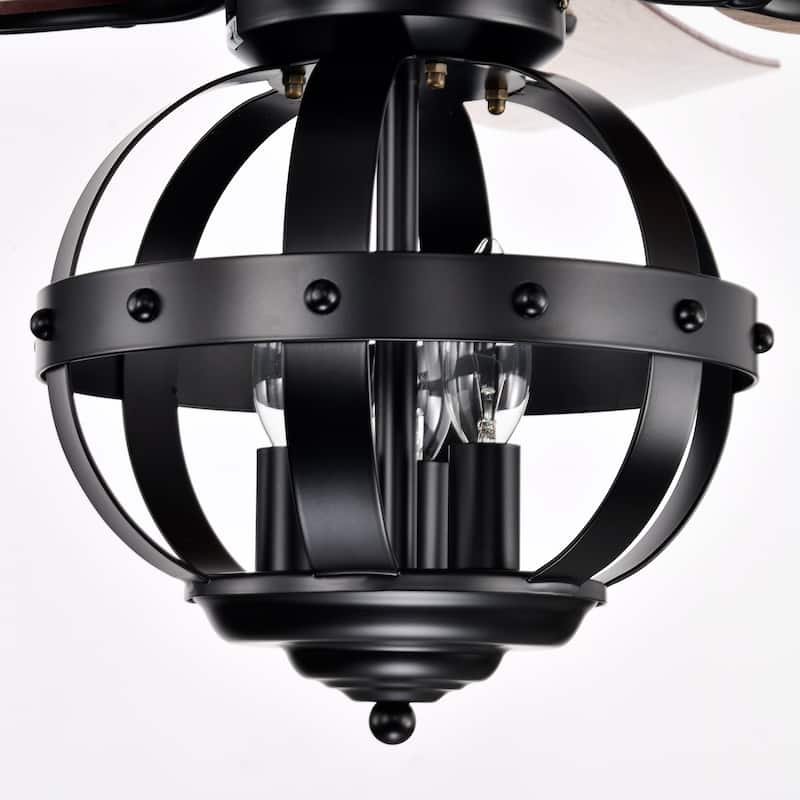 52" Indoor Black Caged Ceiling Fan with Light Kit and Remote