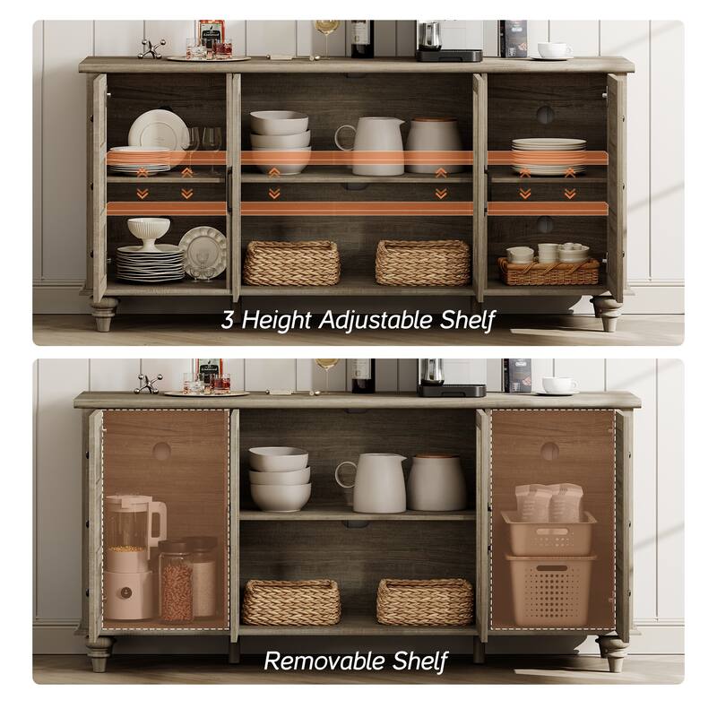 Farmhouse TV Stand for 65 Inch TV, Wood Console Table with Glass Door