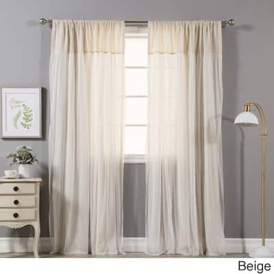 Aurora Home Tulle Overlay Pippin Faux Linen 84-inch Curtain Panel Pair - 52 x 84