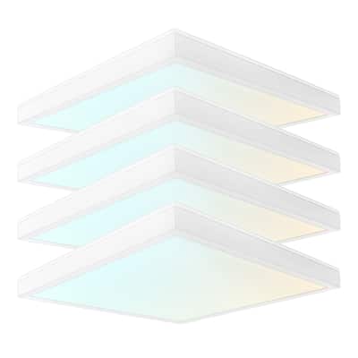 LUXRITE 1x1 FT. Slim Surface Mount Panel Light 5CCT Dimmable 1400/1800/2200 Lumens 12/16/20W Edge Lit 4 Pack