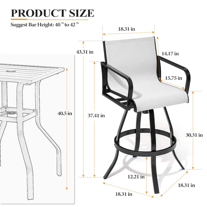 Outdoor Barstools with Back, Bar Stools Swivel Bar Chairs Set of 4, Bar Height, with Sunbrella Textilene Mesh - See Picture
