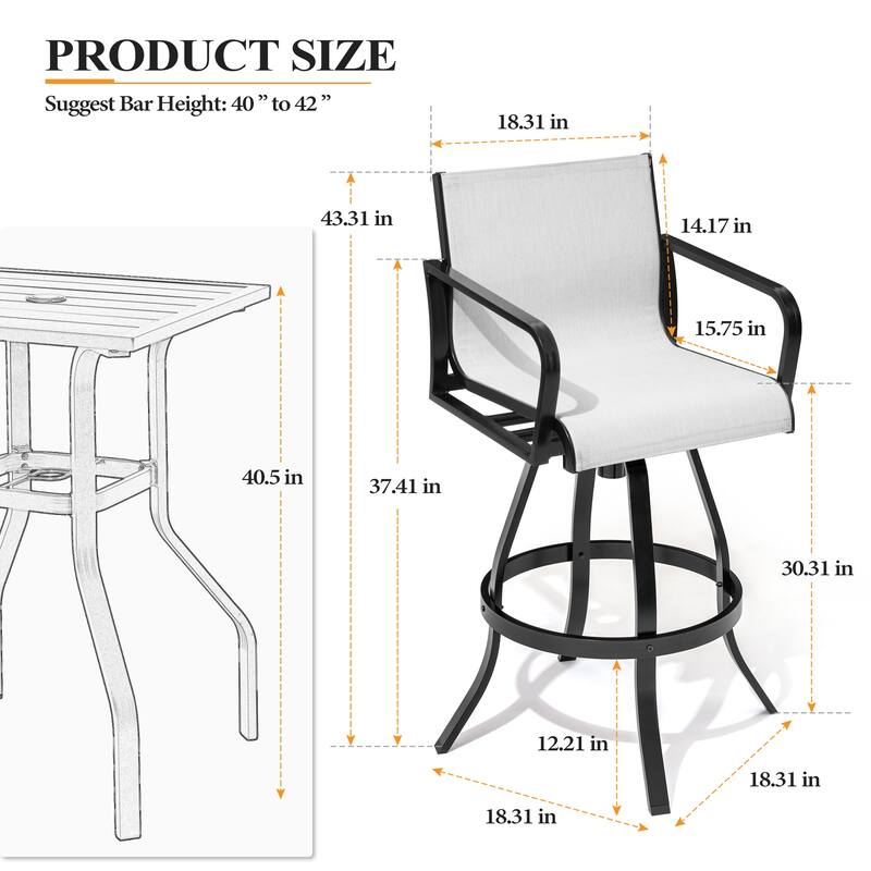 Outdoor Indoor All-weather Swivel Barstool Patio Bar Stools (Set of 2/4/6/8) - See Picture
