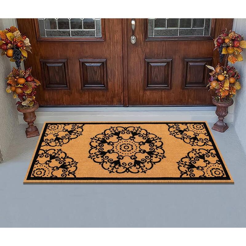 A1HC Natural Coir Flock Door Mat for Front Door, 36x72, Anti-Shed Treated Durable Double Door Entrance Doormat