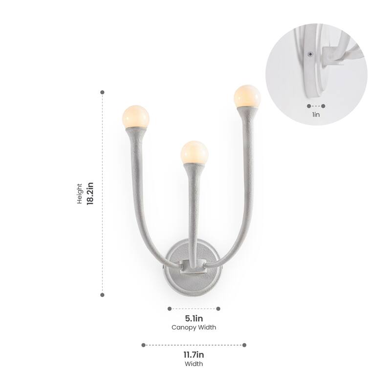 VidaLite Breeze 3-Light Matte White Wall Sconce with White Glass Shades and Included LED Bulbs, Modern Coastal Style
