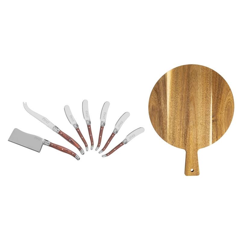 French Home Laguiole Cheese Knives and Spreaders with Pakkawood Handles and Serving Board