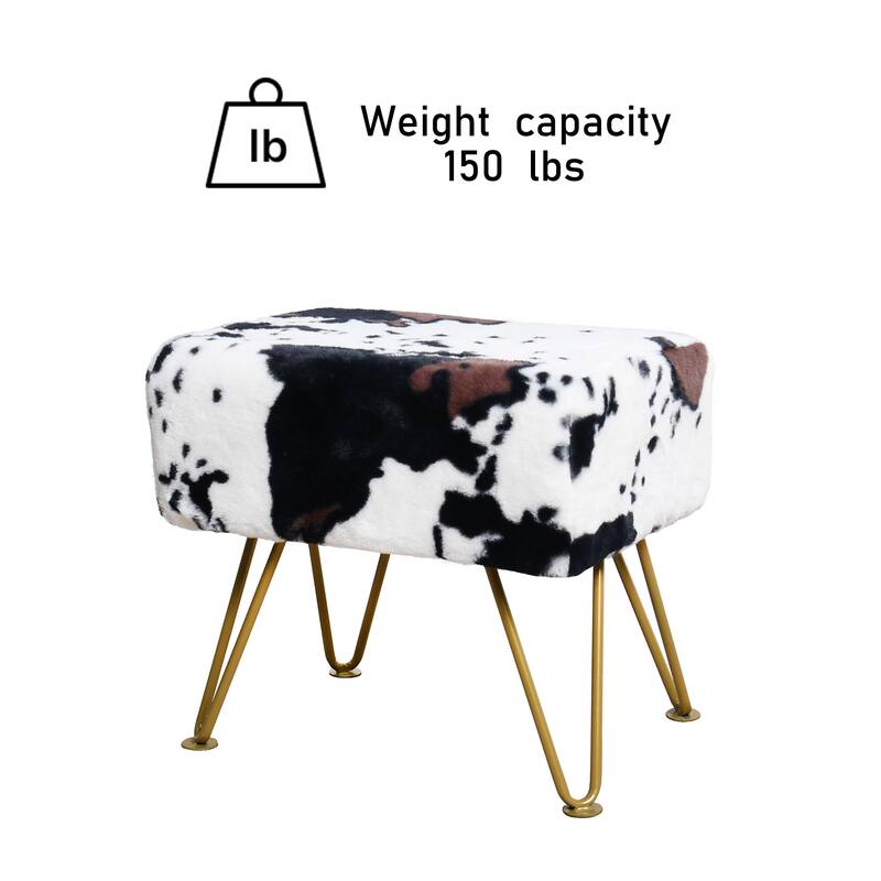 Home Soft Things Cow Flower Type Ottoman Bench with Gold Metal Legs