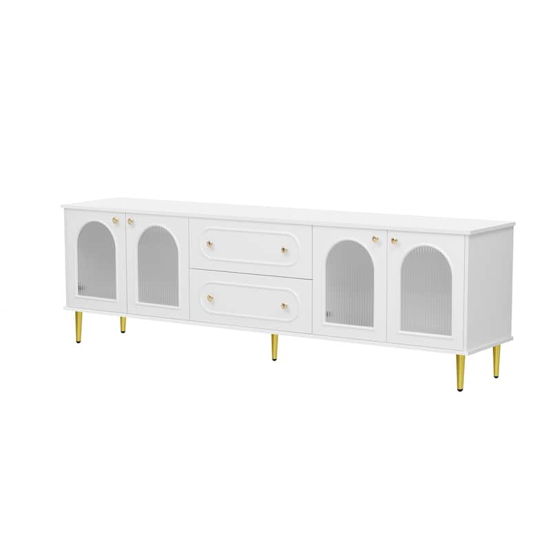 Modern TV Stand Up to 80'' with Fluted Glass Doors - 78.7" D x 15.7" W x 24.4" H