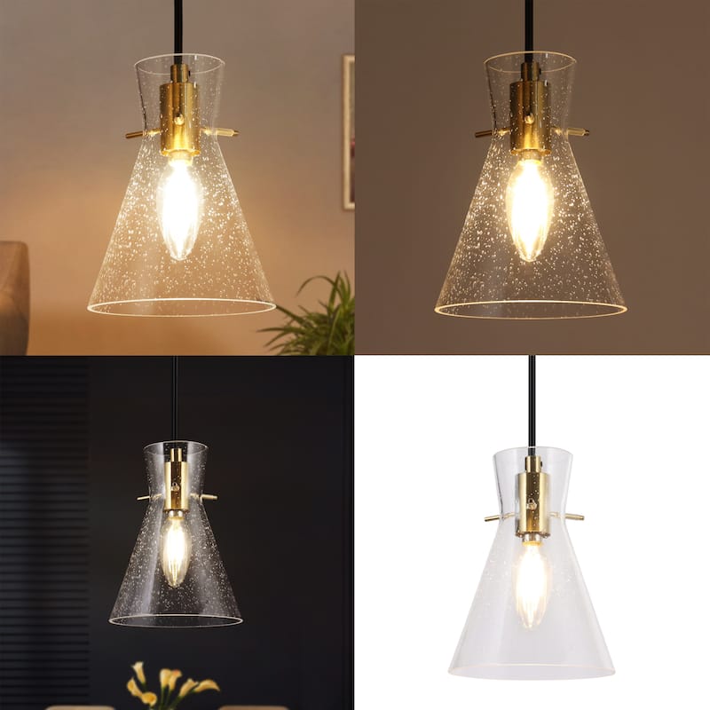 Liniya Modern Contemporary Mini Pendant 1-light Black Gold Dimmable Light with Elegant Abstract Seeded Glass