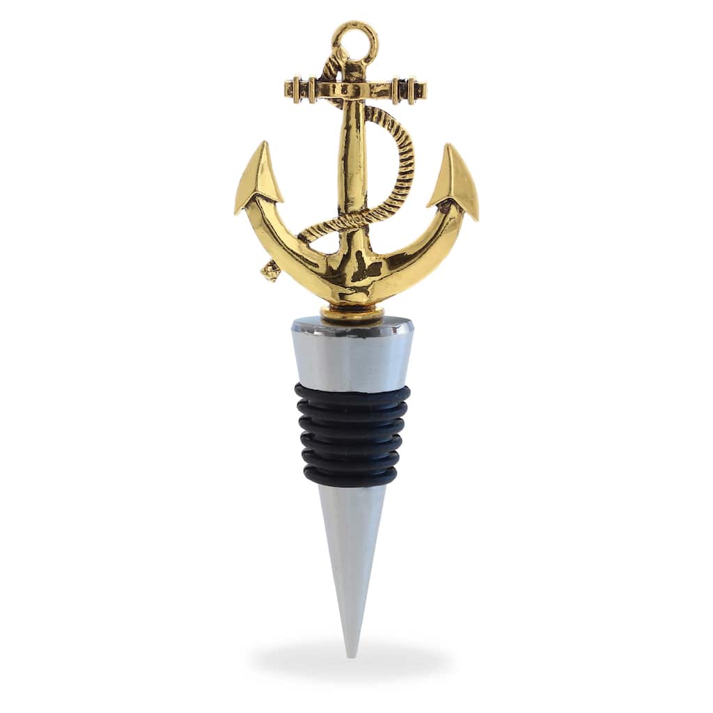 Cheers Gold Anchor Metal Wine Stopper - Elegant Vacuum Seal Reusable - 5 inches