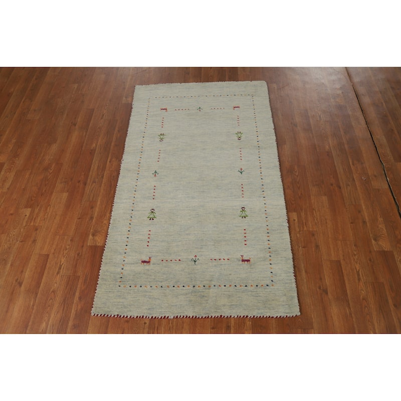 Hand Knotted Oriental 100% Wool Carpet Tribal Tribal Beige & Ivories Gabbeh Area Rug - 4' 11'' X 2' 10''