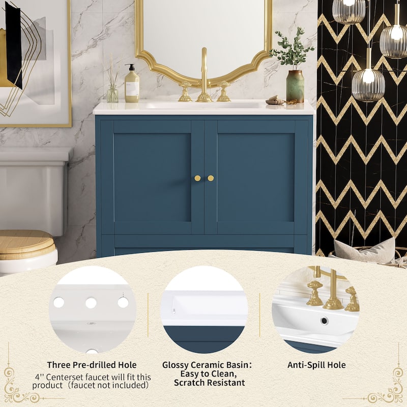 GDFStudio - Briarcrest Modern Freestanding Bathroom Vanity with Ceramic Sink & Soft Closing Doors - 30'W