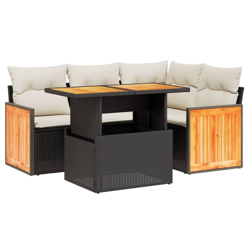 vidaXL Patio Sofa Set with Cushions Outdoor Furniture 5 Piece Poly Rattan