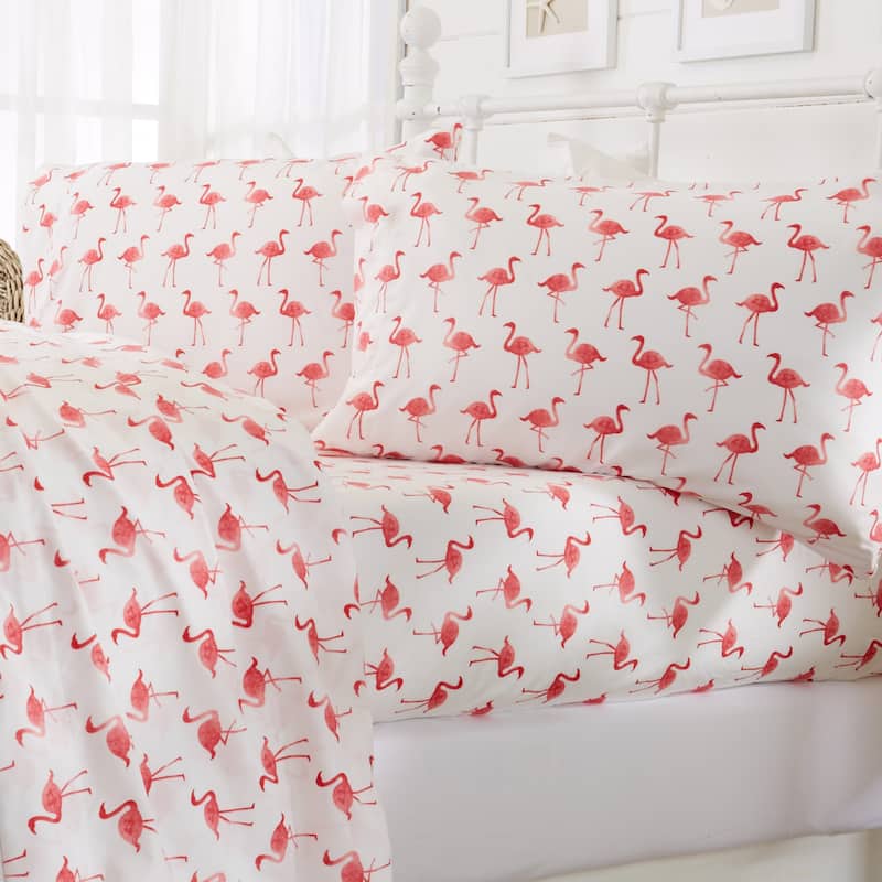 Linery & Co. Ultra-Soft Coastal-Inspired Brushed Microfiber Sheet Set - King - Flamingo
