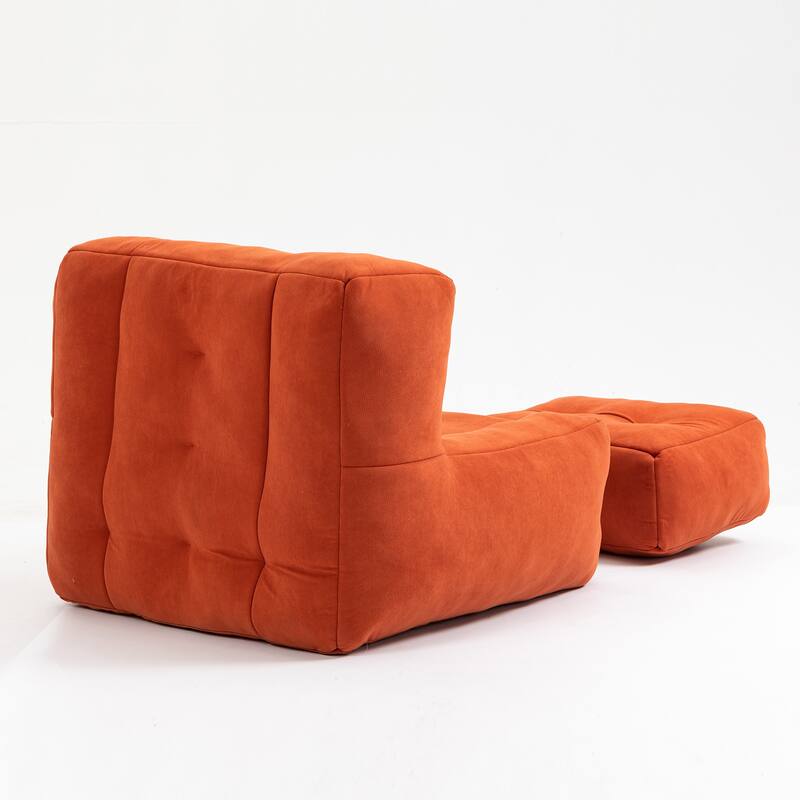 Fluffy Bean Bag Chair with Memory Foam and Ottoman, Super Soft Velvet Bean Bag for Adults & Kids, Comfortable Lazy Sofa