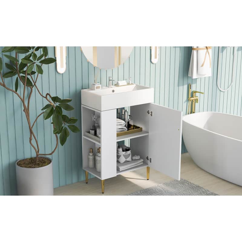 21.6" white Bathroom vanity,Combo Cabinet, Bathroom Storage Cabinet,Single Ceramic Sink,Left side storage
