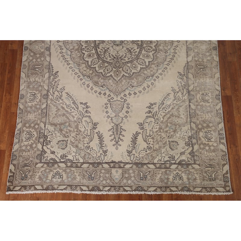 Distressed Tabriz Persian Vintage Rug Handmade Living Room Wool Carpet - 6'2" x 9'7"
