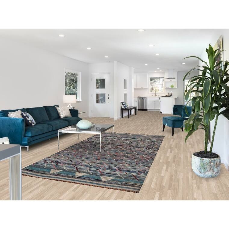 Stripe Moroccan Style Area Rug Hand-Knotted Abstract Wool Carpet - 5'0"x 9'4"