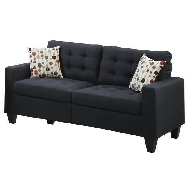 2pc Sofa Set Black Polyfiber Tufted Sofa Loveseat w Pillows Cushion Solid Pine