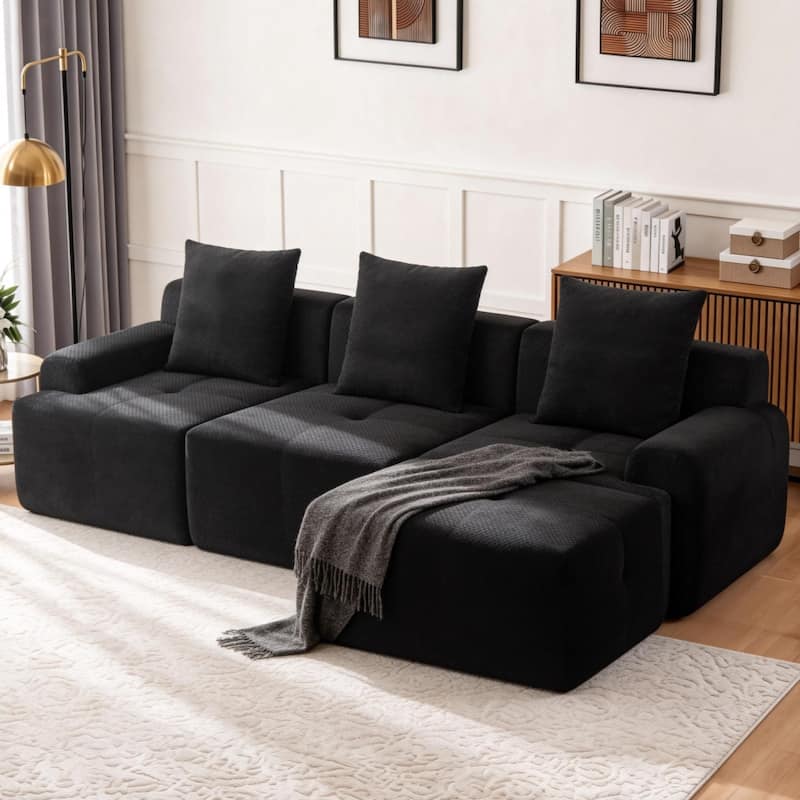 104" L-Shaped Sectional Sofa with Ottoman, No Assembly Required