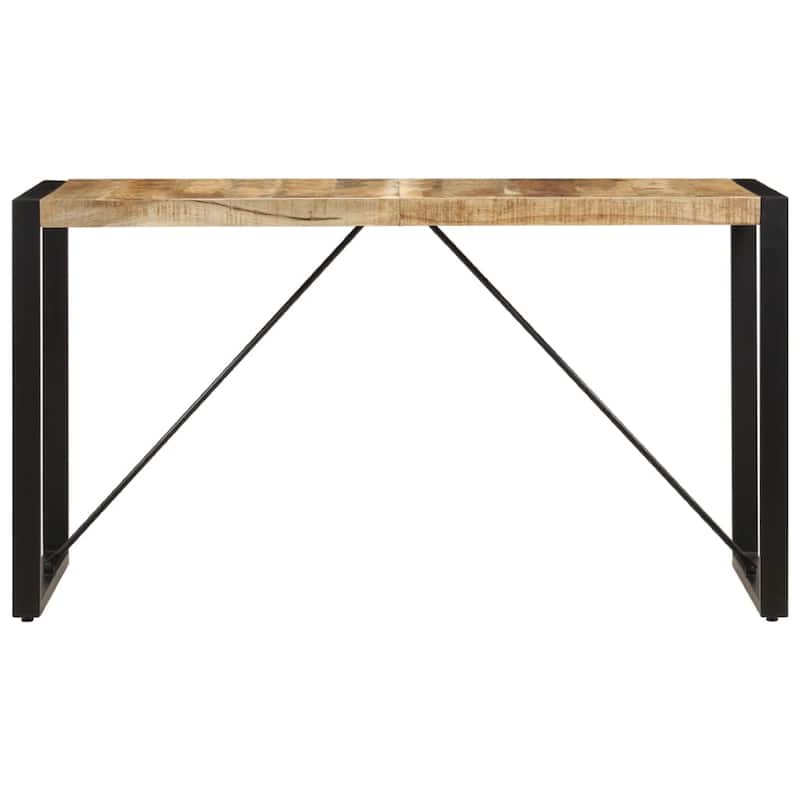 Rezza Dining Table, 55 Inch Brown Solid Mango Wood Top, Black Steel - Black, Brown