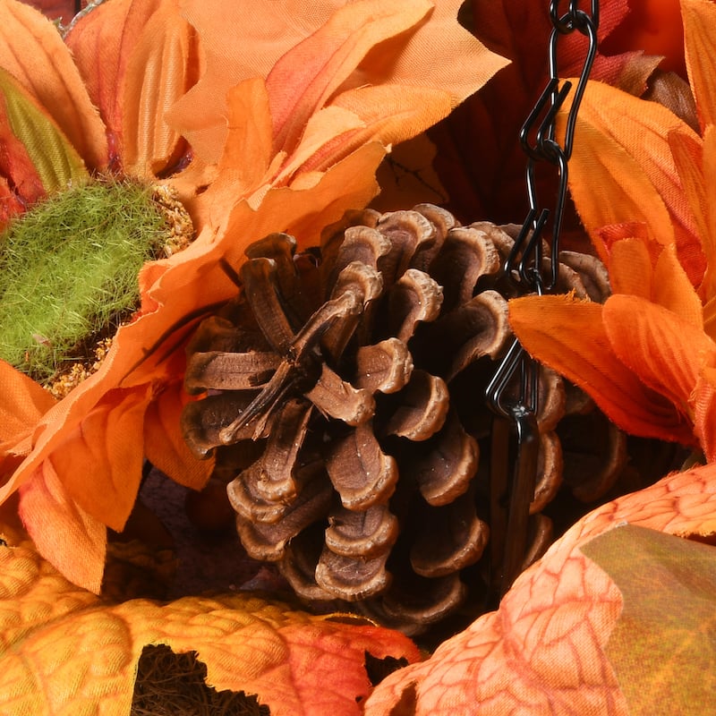 National Tree Company Hanging Basket with Maple Leaves, 3 Sunflowers, 3 Cones, 3 Berries & 1 Pumpkin, 18 inches - 18 in