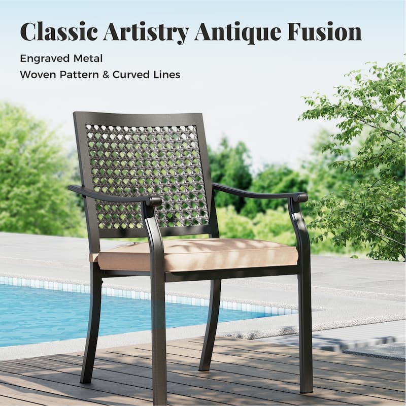 MAISON ARTS Set of 2 Patio Dining Stackable Chair Black E-coating Metal with Thick Cushion