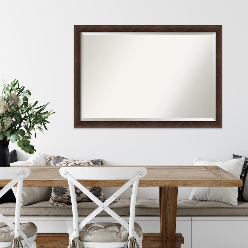 Warm Walnut Narrow Beveled Wood Framed Wall Mirror - Warm Walnut Narrow