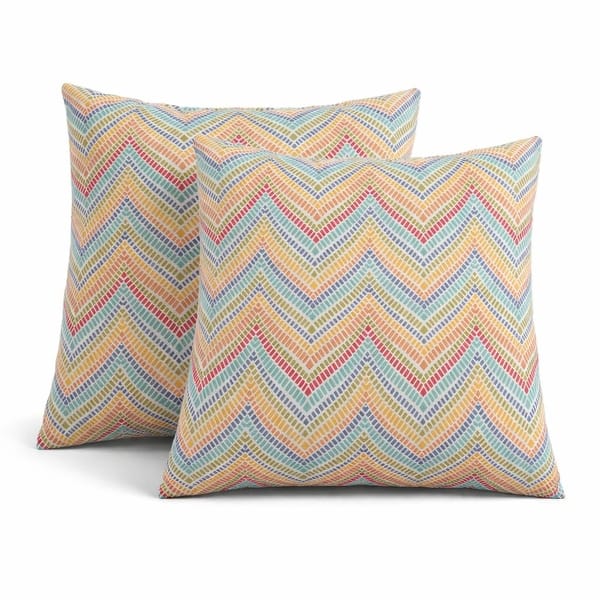 slide 2 of 8, 2 Pack Outdoor Throw Pillows, Waterproof & Fade-Resistant Patio Cushions- Soft & Comfortable Decorative Pillow Covers (18x18") Blue+Brown+Yellow