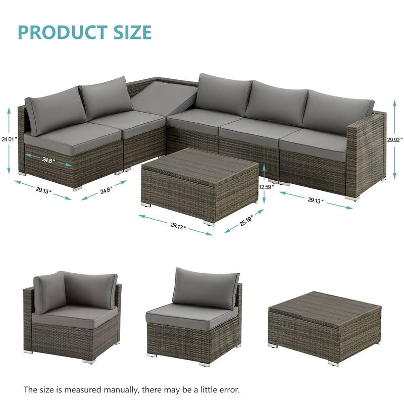 7-Position Adjustable Patio Sectional Sofa Set, 7-Piece All-Weather Rattan Furniture for Garden Backyard - N/A
