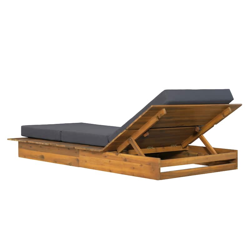 Christopher Knight Home - Modern Indoor/Outdoor Acacia Wood Chaise Lounge with 3-Position Adjustable Backrest & 3-Fold Cushion