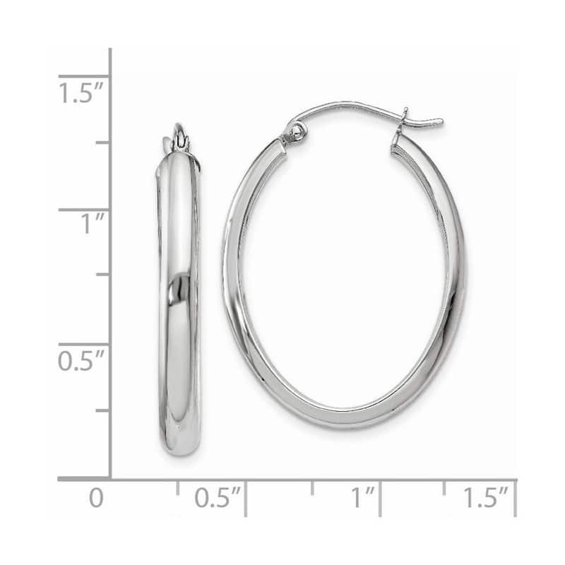 Curata 14k White Gold Polished 3.75x27mm Oval Tube Hoop Earrings