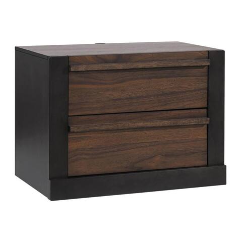 2 Drawers Wood Nightstand in Black and Walnut