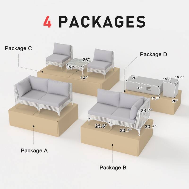FINCATI Oversized Outdoor Furniture with Rectangular Fire Pit Table, 9-piece Luxurious High-back Patio Wicker Conversation Set