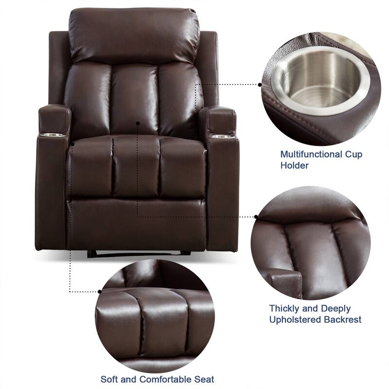 Massage and Heating Manual Recliner Chair with 2 Cup Holders Breathable Fabric