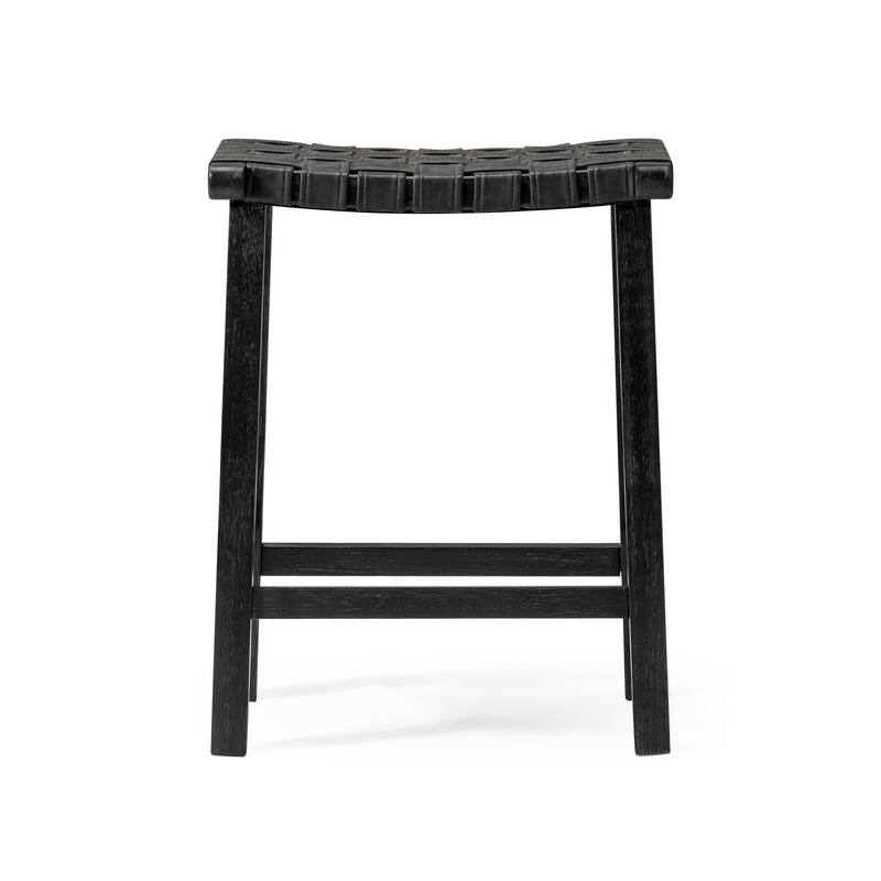Maven Lane Noah Kitchen Dining Stool with Vegan Leather - Aged Black - Counter Height
