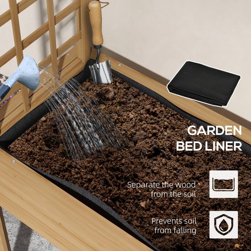Elevated Wood Garden Bed Planter Box with Grid Trellis, Self-Draining
