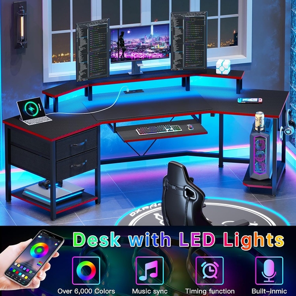 79 Gaming Desk Computer Desk with 2 Fabric Drawers LED Light On Sale Bed Bath Beyond 39101277