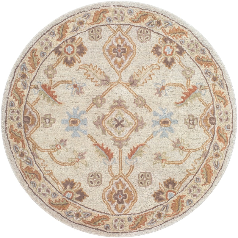 Livabliss Traditional Caesar Border Area Rug - 4' x 4' Round - Brown/Tan