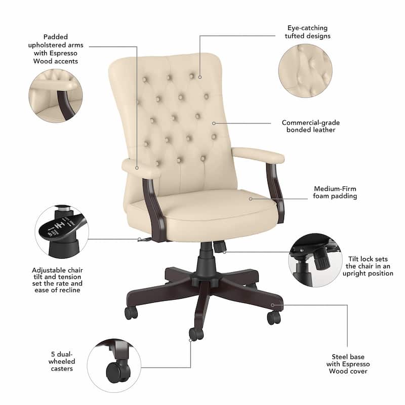 Key West High Back Tufted Office Chair with Arms by Bush Furniture