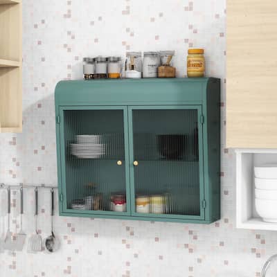 Modern Fluted Glass Wall Cabinet - Adjustable Shelves