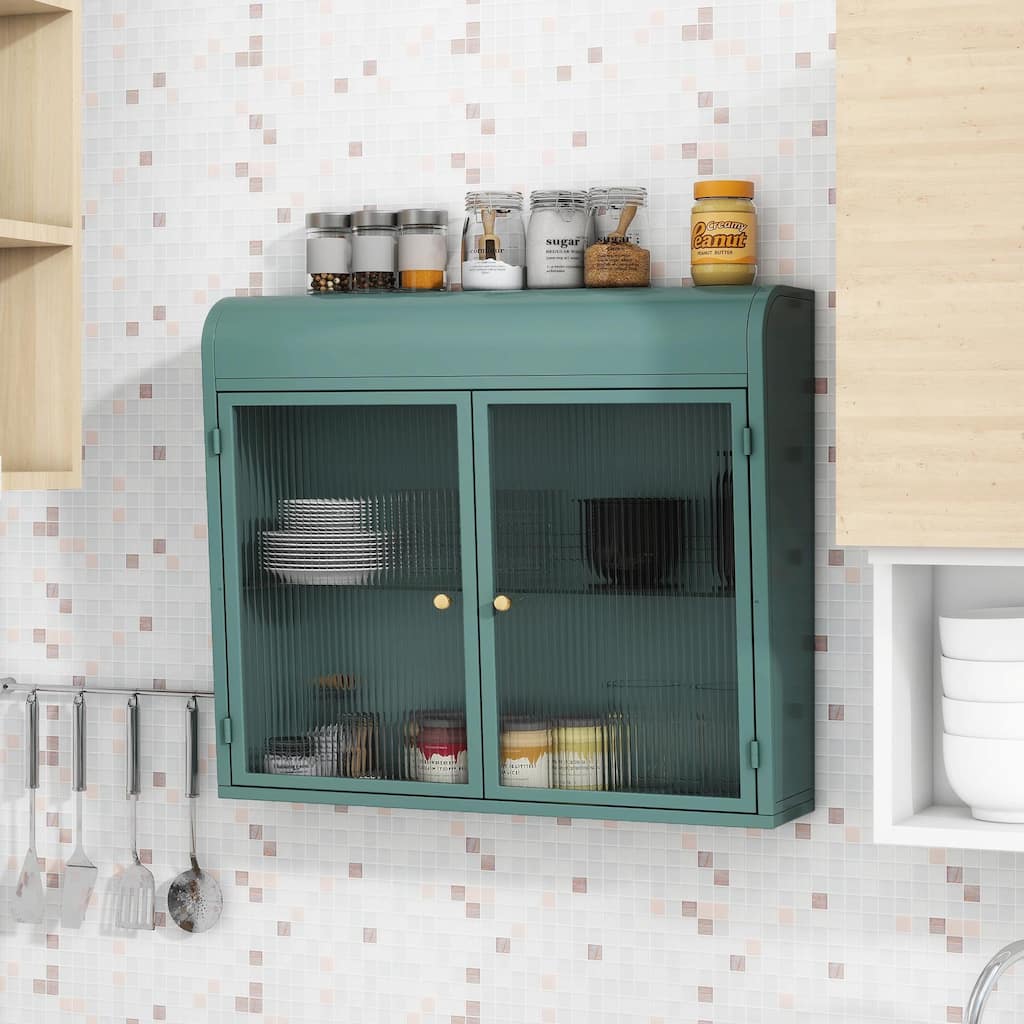 Modern Fluted Glass Wall Cabinet - Adjustable Shelves