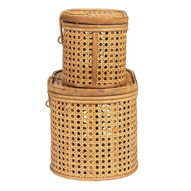 Decorative Woven Rattan Storage Boxes - 15.3"L x 10.3"W x 8.3"H